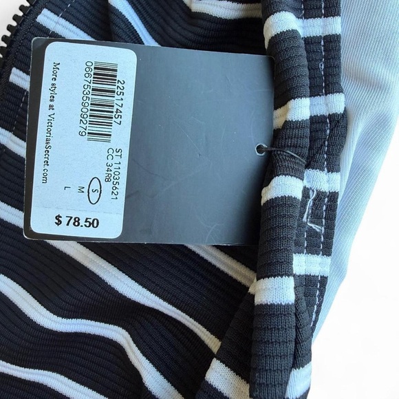 Victoria's Secret black and white striped one-piece swimsuit zipper front small - Picture 4 of 5